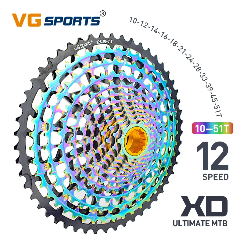 VG Sports 12 Speed 10-51T Ultimate Freewheel Rainbow Сверхлегкий Износостойкий 12s Velocidade K7 MTB Велосипедные Звездочки Запчасти Подходят XD