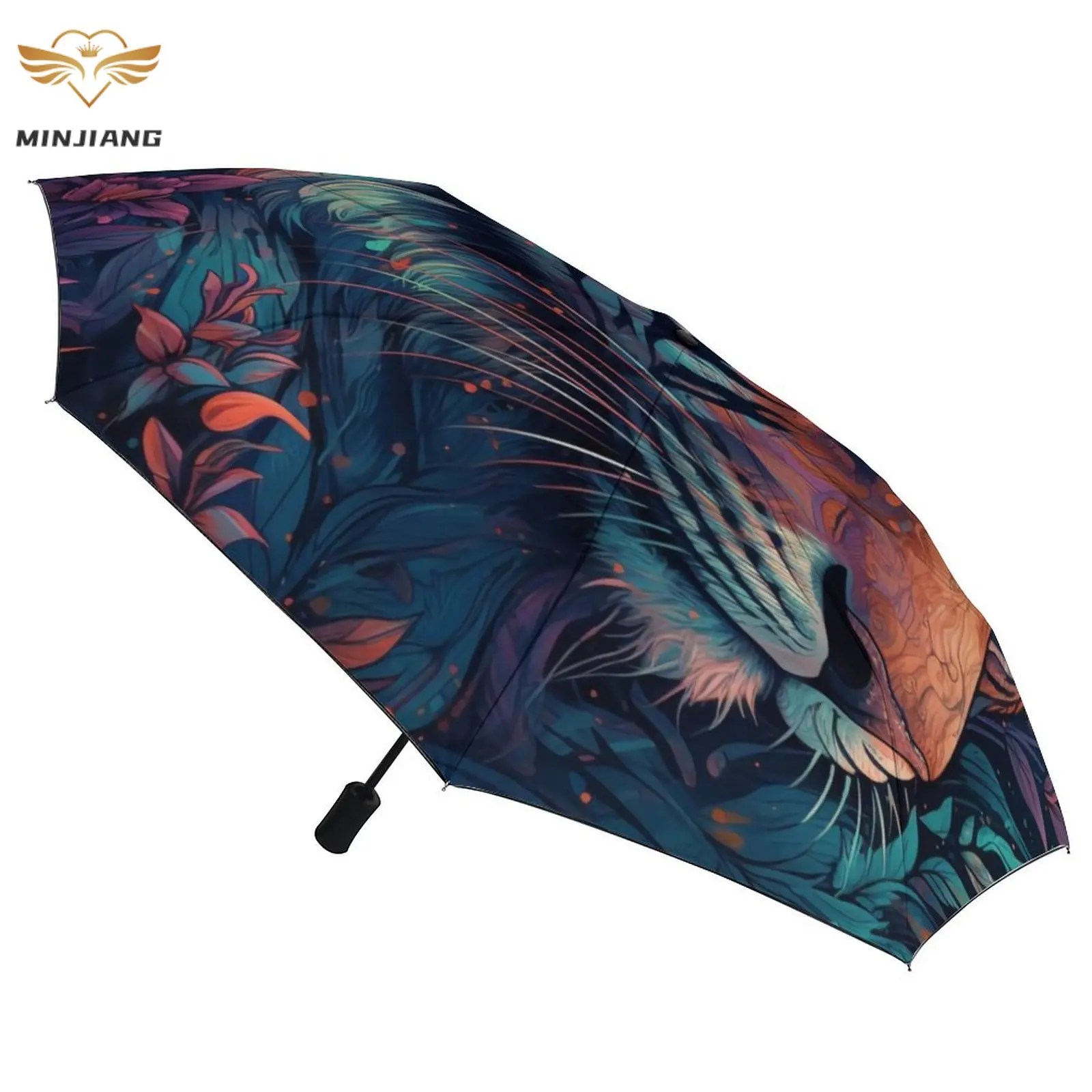 Автоматический зонт Tiger 3 раза, красочная роспись, неоновый легкий зонт с защитой от ультрафиолета, каркасные зонты из углеродного волокна для мужчин